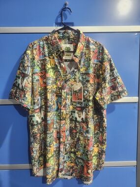 NWT BATMAN RSVLTS Comic Print Short-Sleeve Button-Up Shirt - Multi XL